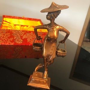 Asian Woman with Baskets Statue with decorative box